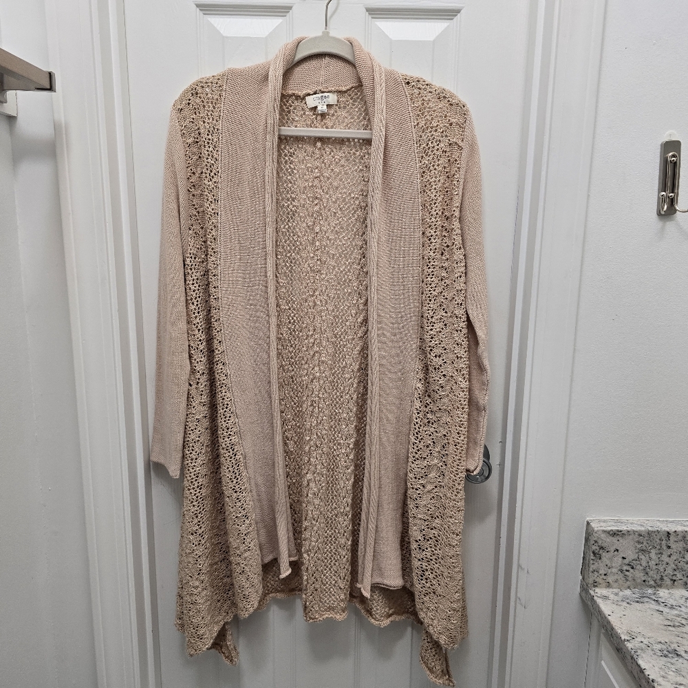 Women's Umgee  cardigan, cream/ tan , pre-owned, Sz M